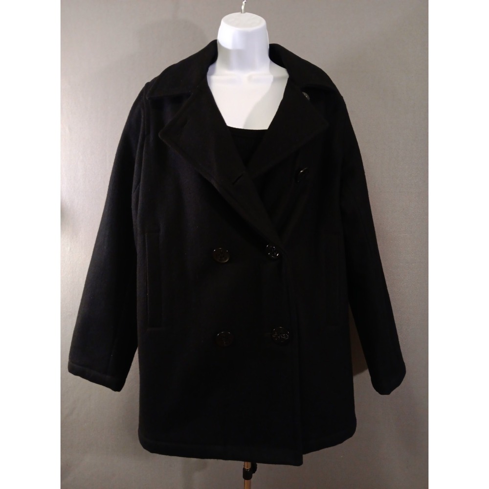 ROUTE 66 Womans Wool Coat Double Breasted London Style Sz Medium Black Y2K VTG